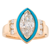 14K Gold 1.62CT Marquise Diamond Turquoise Inlay Harris Custom Ring
